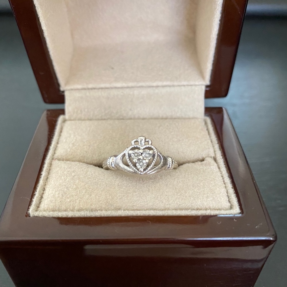 Diamond accent Irish Claddaugh ring.